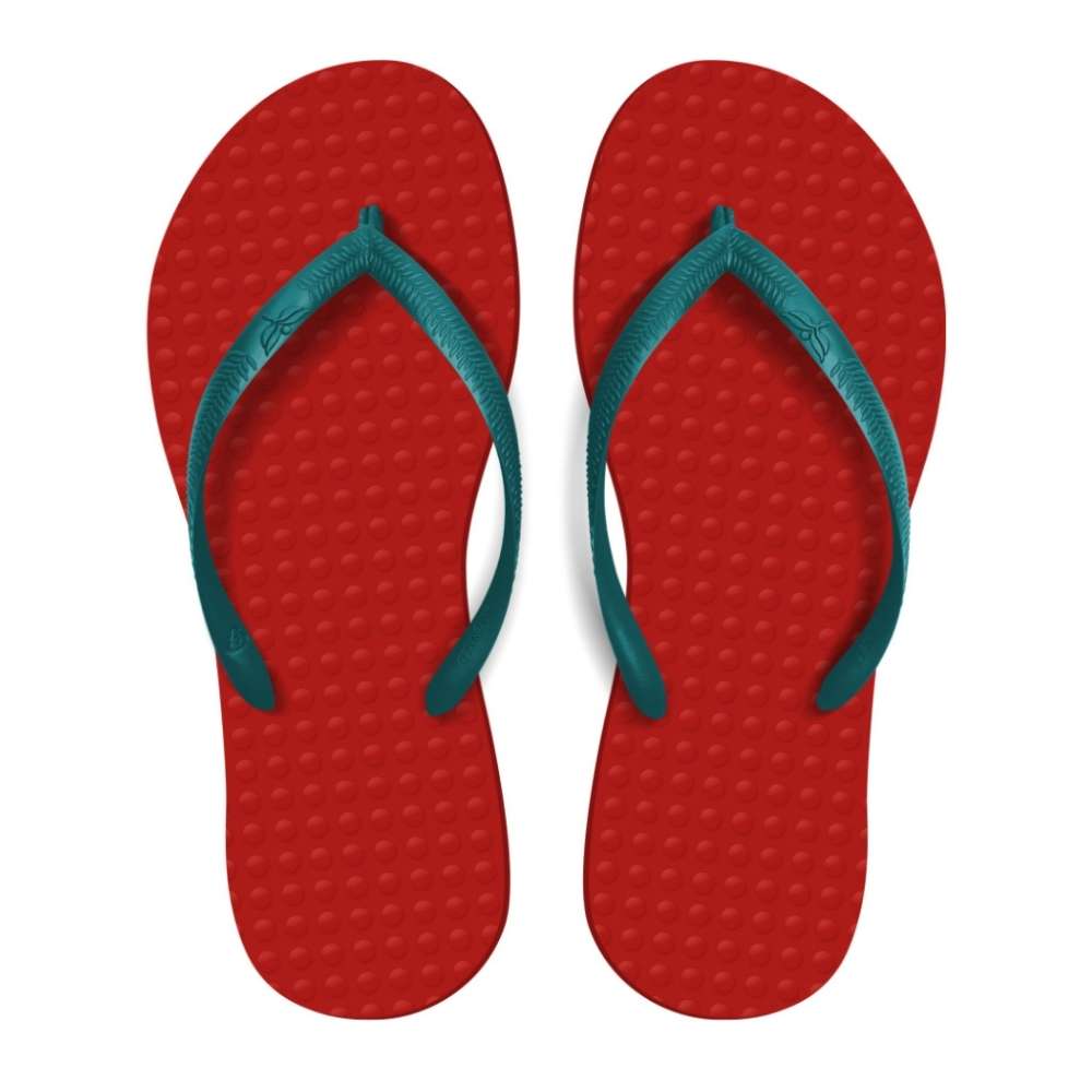 CHINELO FEMININO GREEN FLIP FLOPS CORAL VERMELHO CORREIA TURQUESA MALDIVAS ECOLÓGICO